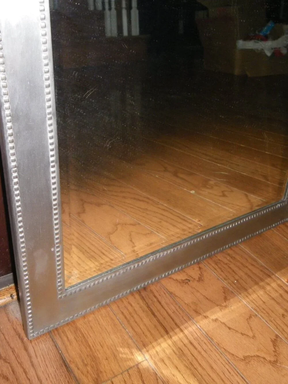 Vintage Large Metal Framed Mirror Brushed Nickle Finish Made in India 25” x 20”